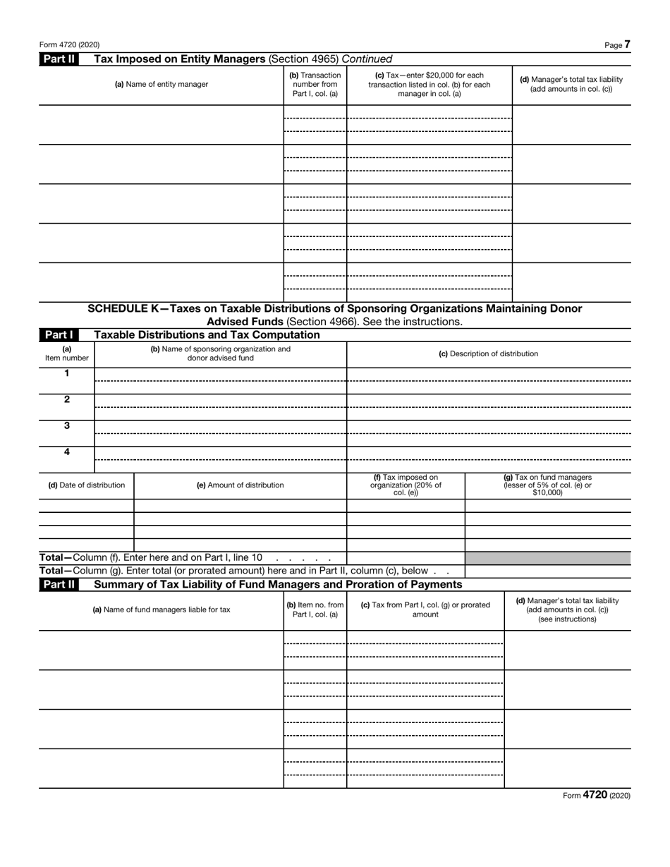 IRS Form 4720 Return of Certain Excise Taxes Under Chapters 41 and 42 of the Internal Revenue Code, Page 7
