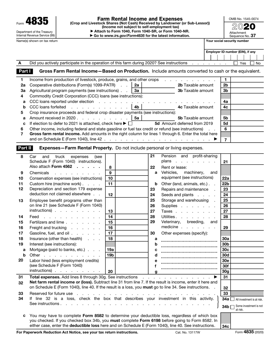 IRS Form 4835 Farm Rental Income and Expenses, Page 1