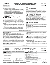 Document preview: IRS Form 4868 Application for Automatic Extension of Time to File U.S. Individual Income Tax Return