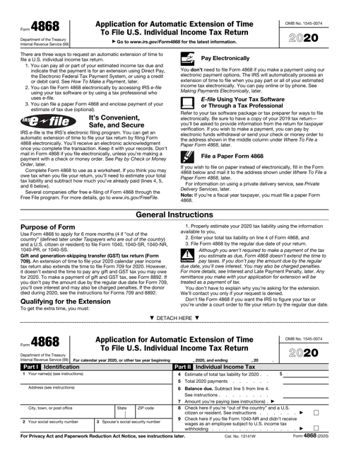 IRS Form 4868 2020 Printable Pdf