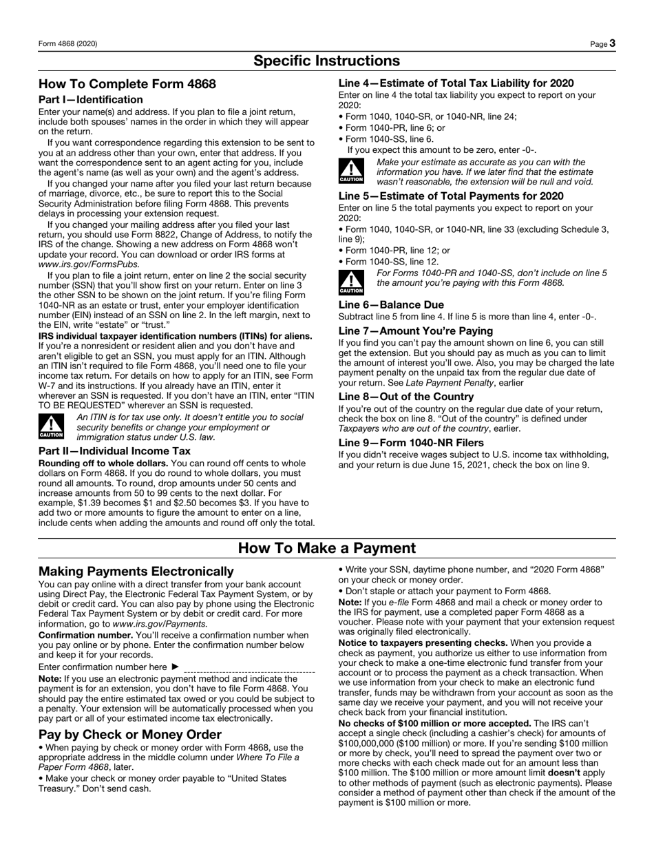 IRS Form 4868 Application for Automatic Extension of Time to File U.S. Individual Income Tax Return, Page 3