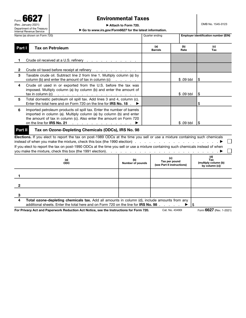 IRS Form 6627 Download Fillable PDF or Fill Online Environmental Taxes ...