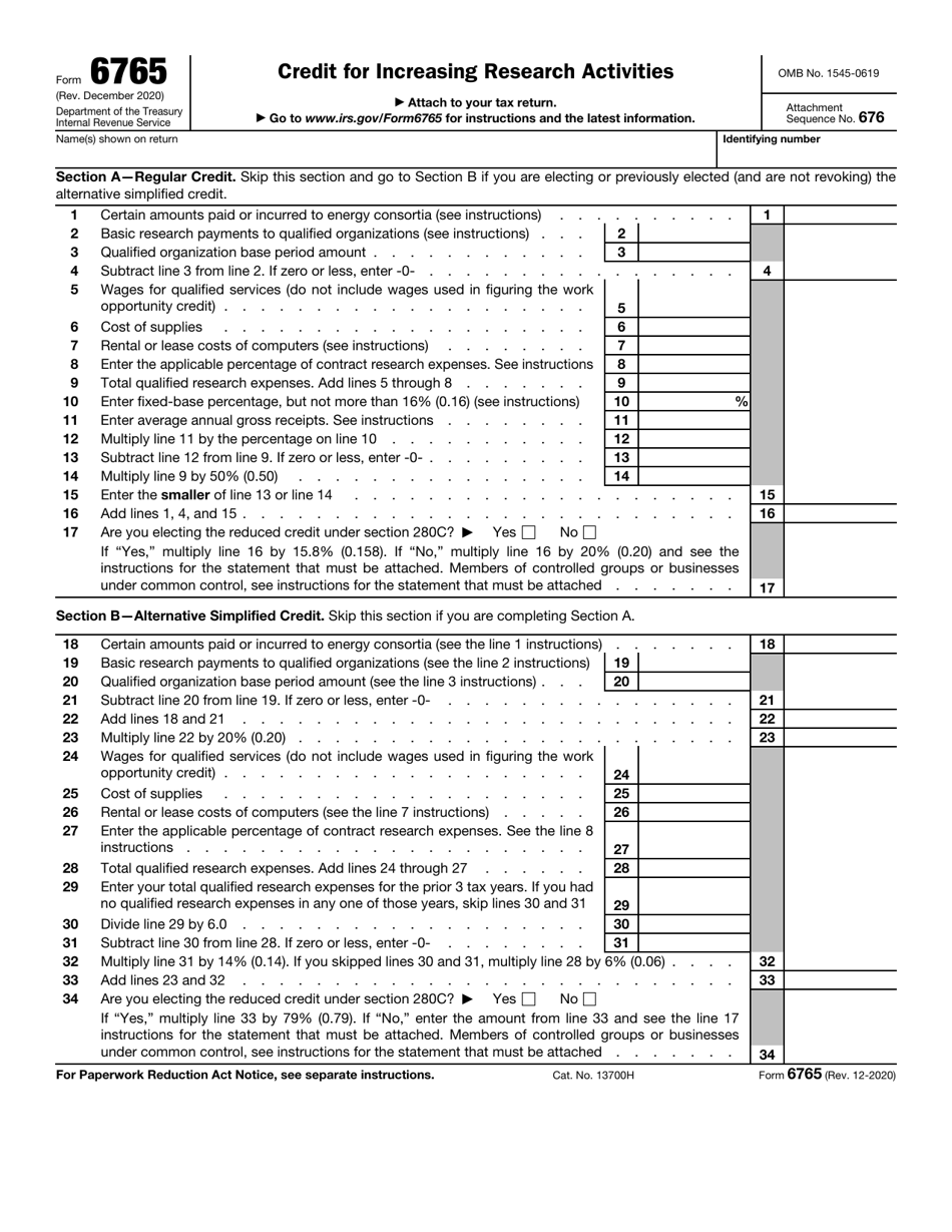 IRS Form 6765 Download Fillable PDF or Fill Online Credit for ...