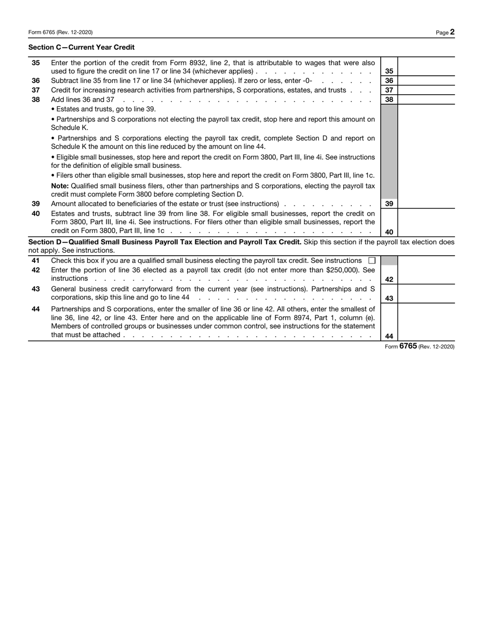 IRS Form 6765 Download Fillable PDF Or Fill Online Credit For ...