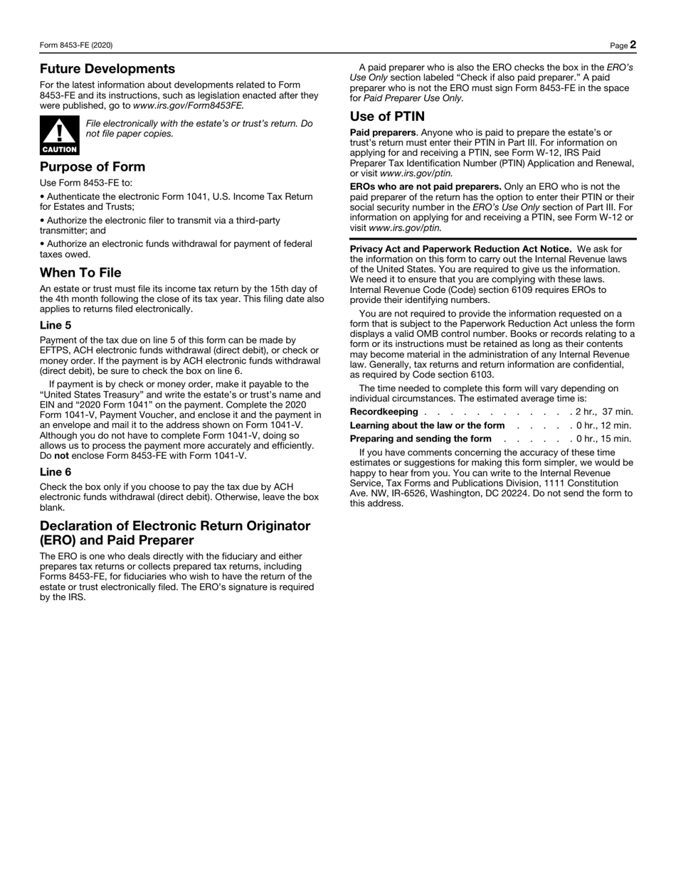 IRS Form 8453-FE U.S. Estate or Trust Declaration for an IRS E-File Return, Page 2