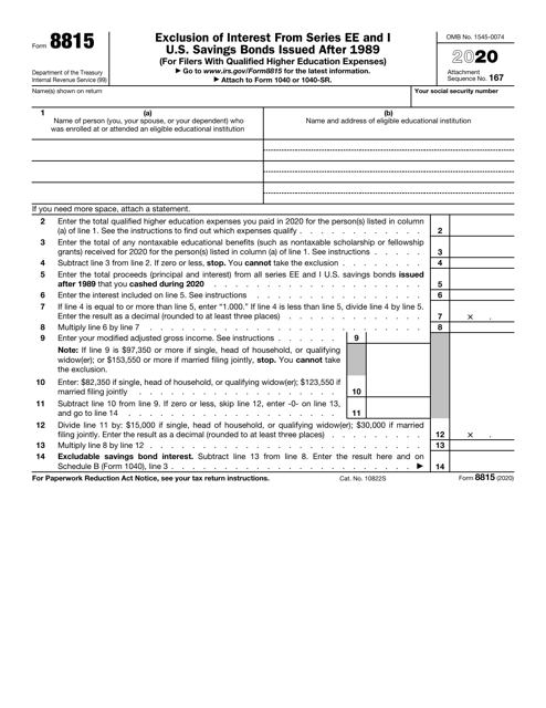 IRS Form 8815 2020 Printable Pdf
