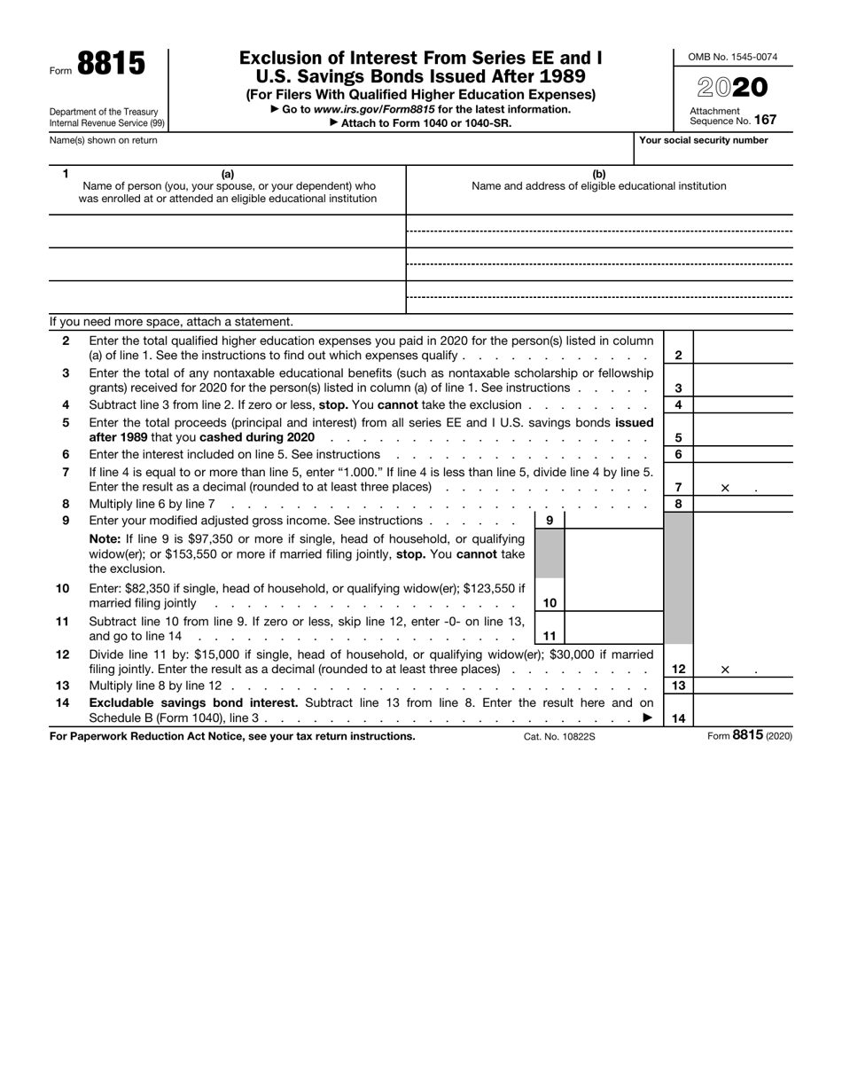 IRS Form 8815 Exclusion of Interest From Series Ee and I U.S. Savings Bonds Issued After 1989, Page 1