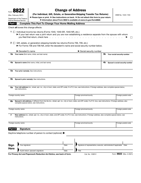 IRS Form 8822 Change of Address (For Individual, Gift, Estate, or Generation-Skipping Transfer Tax Returns)