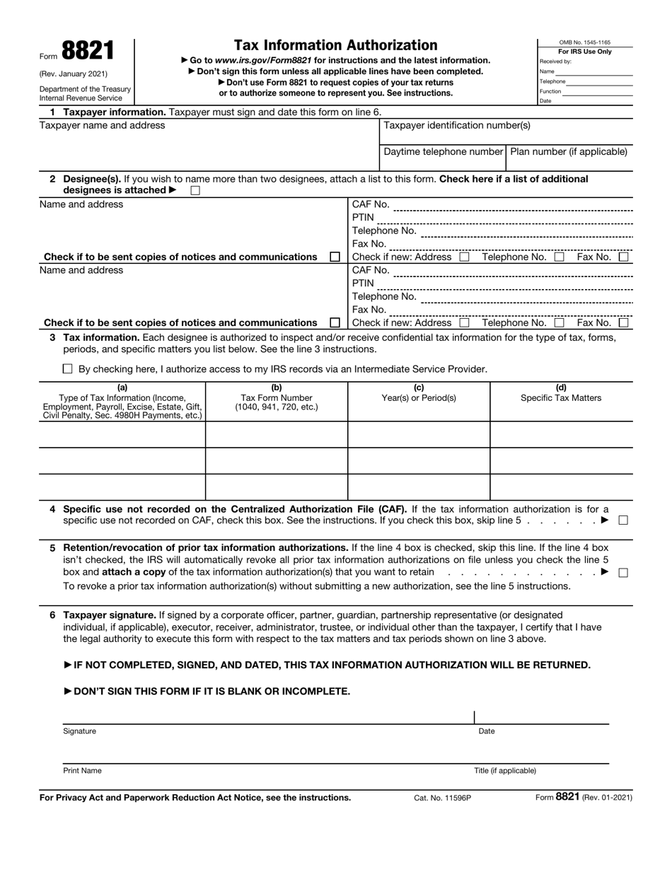 IRS Form 8821 Download Fillable PDF or Fill Online Tax Information 