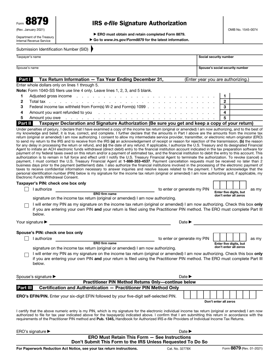IRS Form 8879 IRS E-File Signature Authorization, Page 1