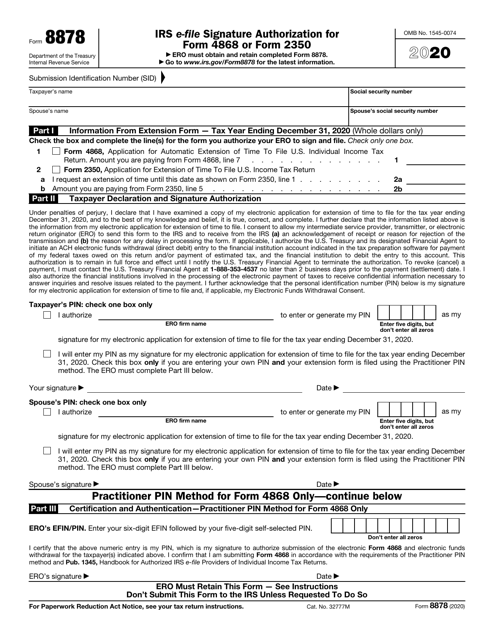 IRS Form 8878 2020 Printable Pdf