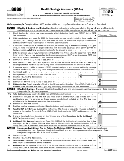 IRS Form 8889 2020 Printable Pdf