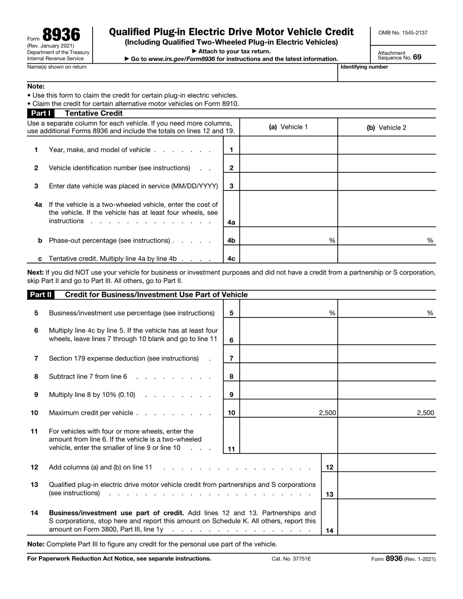 IRS Form 8936 Qualified Plug-In Electric Drive Motor Vehicle Credit, Page 1