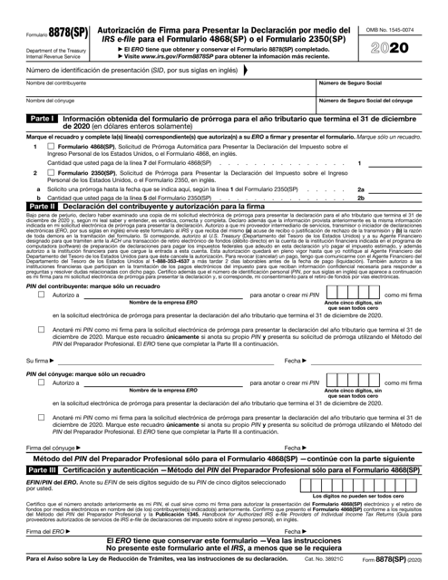 IRS Formulario 8878(SP) 2020 Printable Pdf