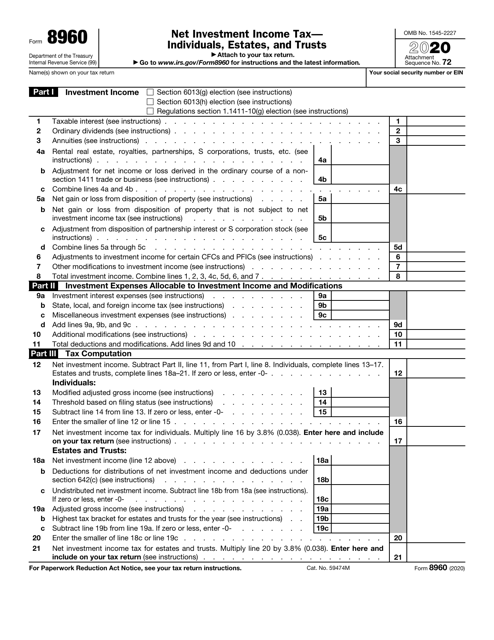 IRS Form 8960 2020 Printable Pdf