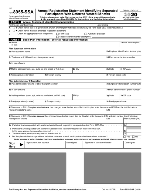 IRS Form 8955-SSA 2020 Printable Pdf
