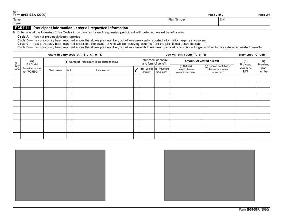 IRS Form 8955-SSA Annual Registration Statement Identifying Separated Participants With Deferred Vested Benefits, Page 2