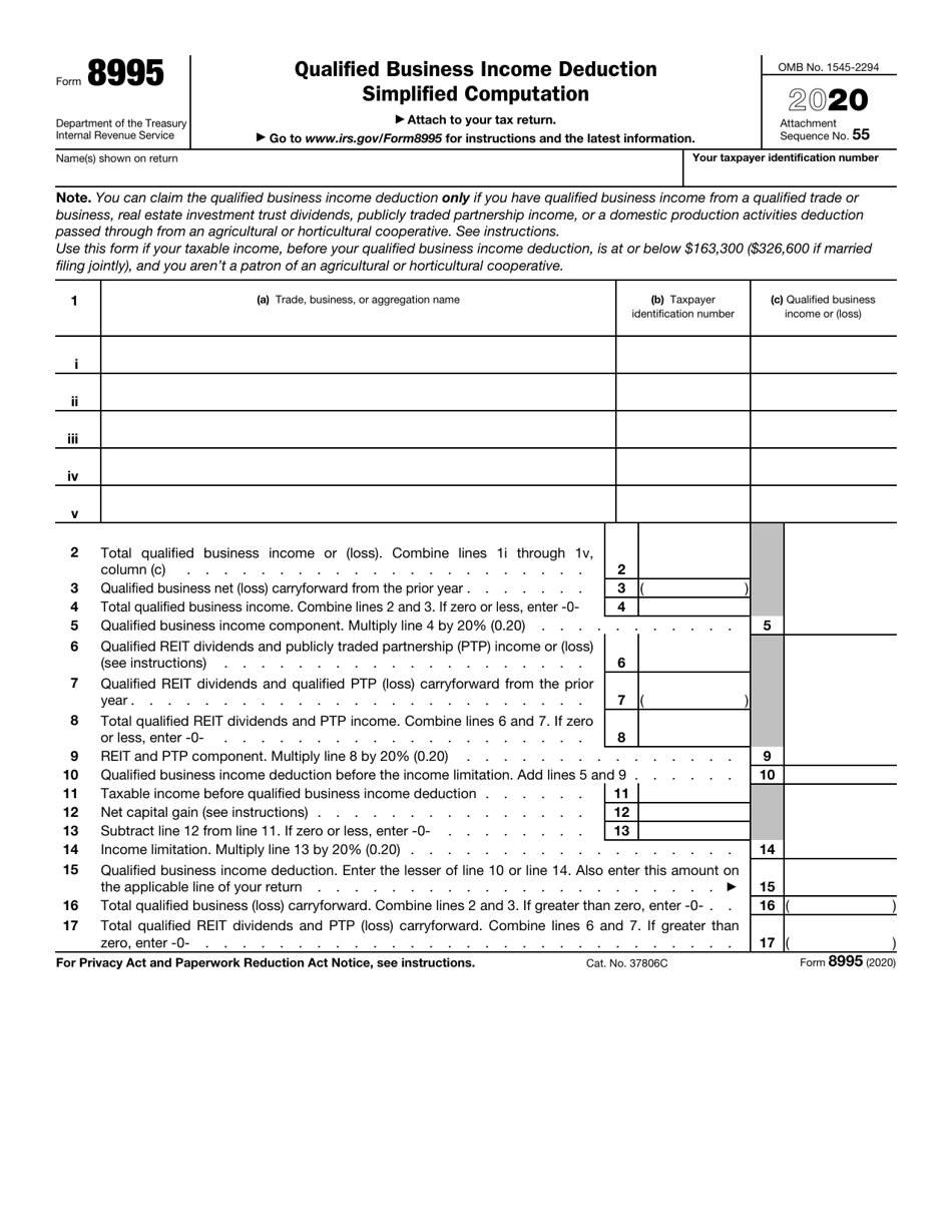IRS Form 8995 Qualified Business Income Deduction Simplified Computation, Page 1