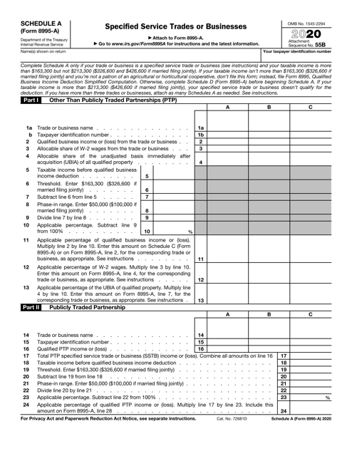 IRS Form 8995-A Schedule A 2020 Printable Pdf