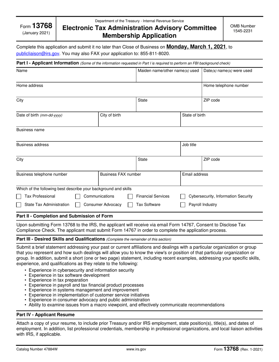 IRS Form 13768 Electronic Tax Administration Advisory Committee Membership Application, Page 1