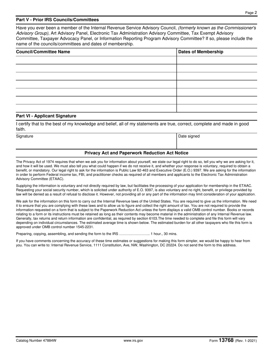 IRS Form 13768 Electronic Tax Administration Advisory Committee Membership Application, Page 2
