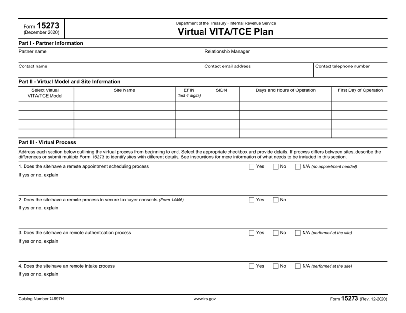 IRS Form 15273  Printable Pdf