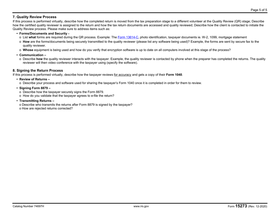 IRS Form 15273 Virtual Vita / Tce Plan, Page 5