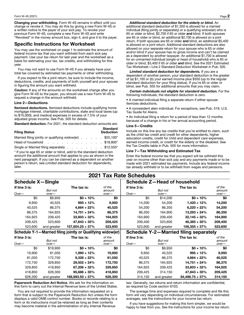 IRS Form W-4S Request for Federal Income Tax Withholding From Sick Pay, Page 2