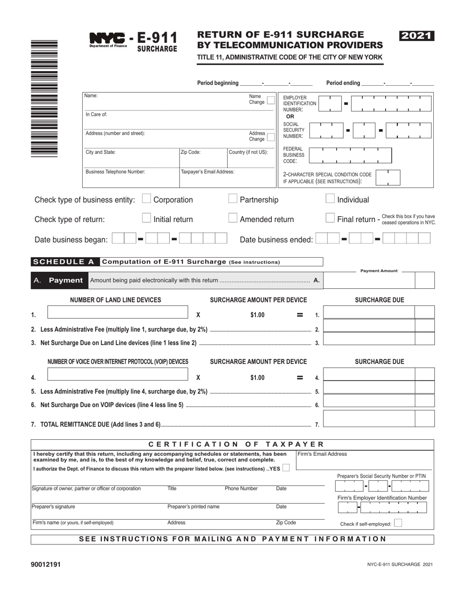 Form NYC-E-911 - 2021 - Fill Out, Sign Online and Download Printable ...