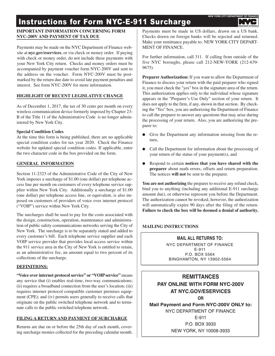 Form NYC-E-911 Return of E-911 Surcharge by Telecommunication Providers - New York City, Page 2