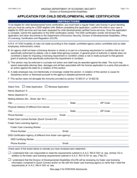 Form LCR-1086A Application for Child Developmental Home Certification - Arizona