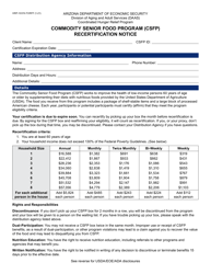 Form HRP-1037A Commodity Senior Food Program (Csfp) Recertification Notice - Arizona