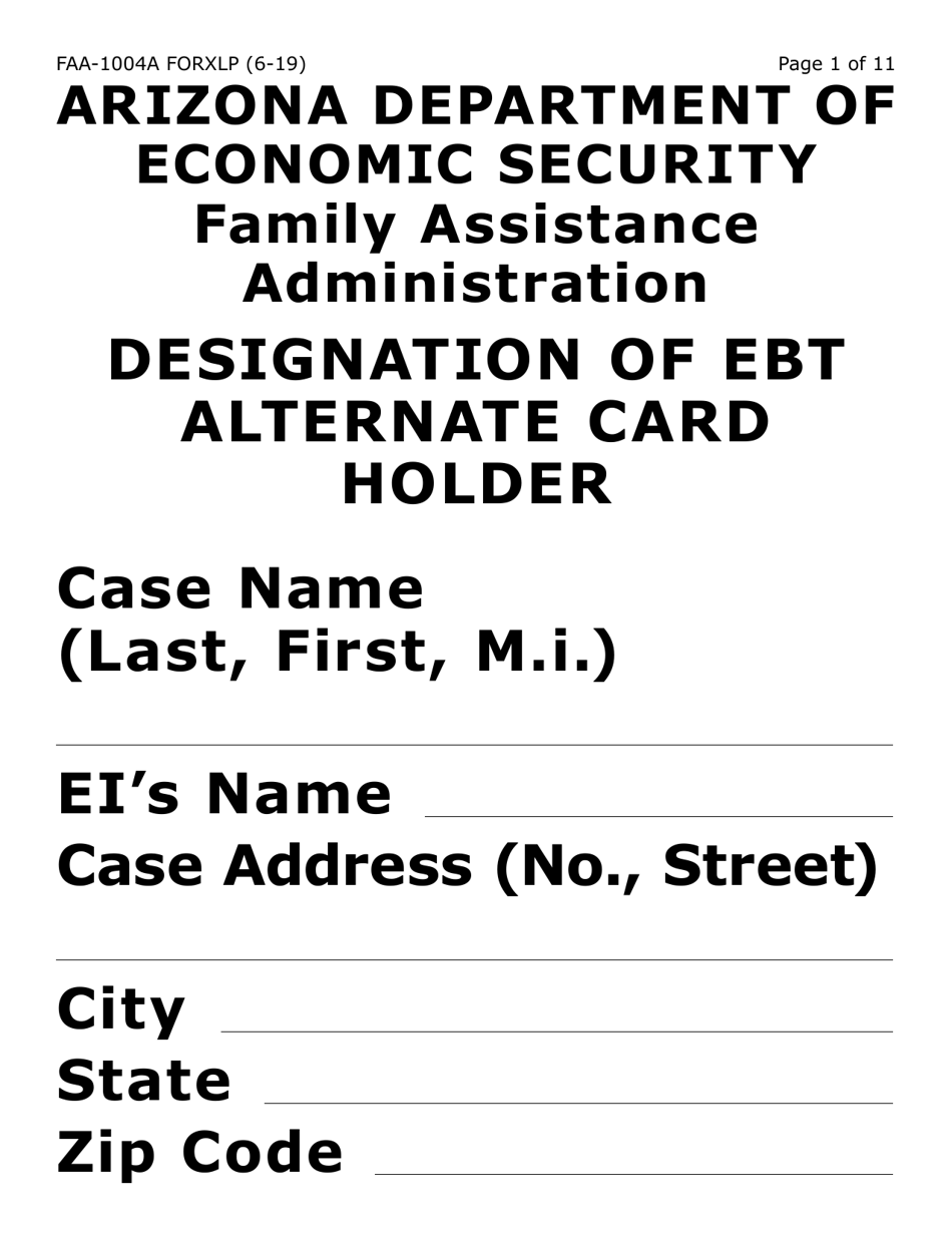 Form FAA-1004A-XLP Designation of Ebt Alternate Card Holder (Extra Large Print) - Arizona, Page 1