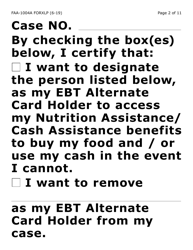 Form FAA-1004A-XLP Designation of Ebt Alternate Card Holder (Extra Large Print) - Arizona, Page 2