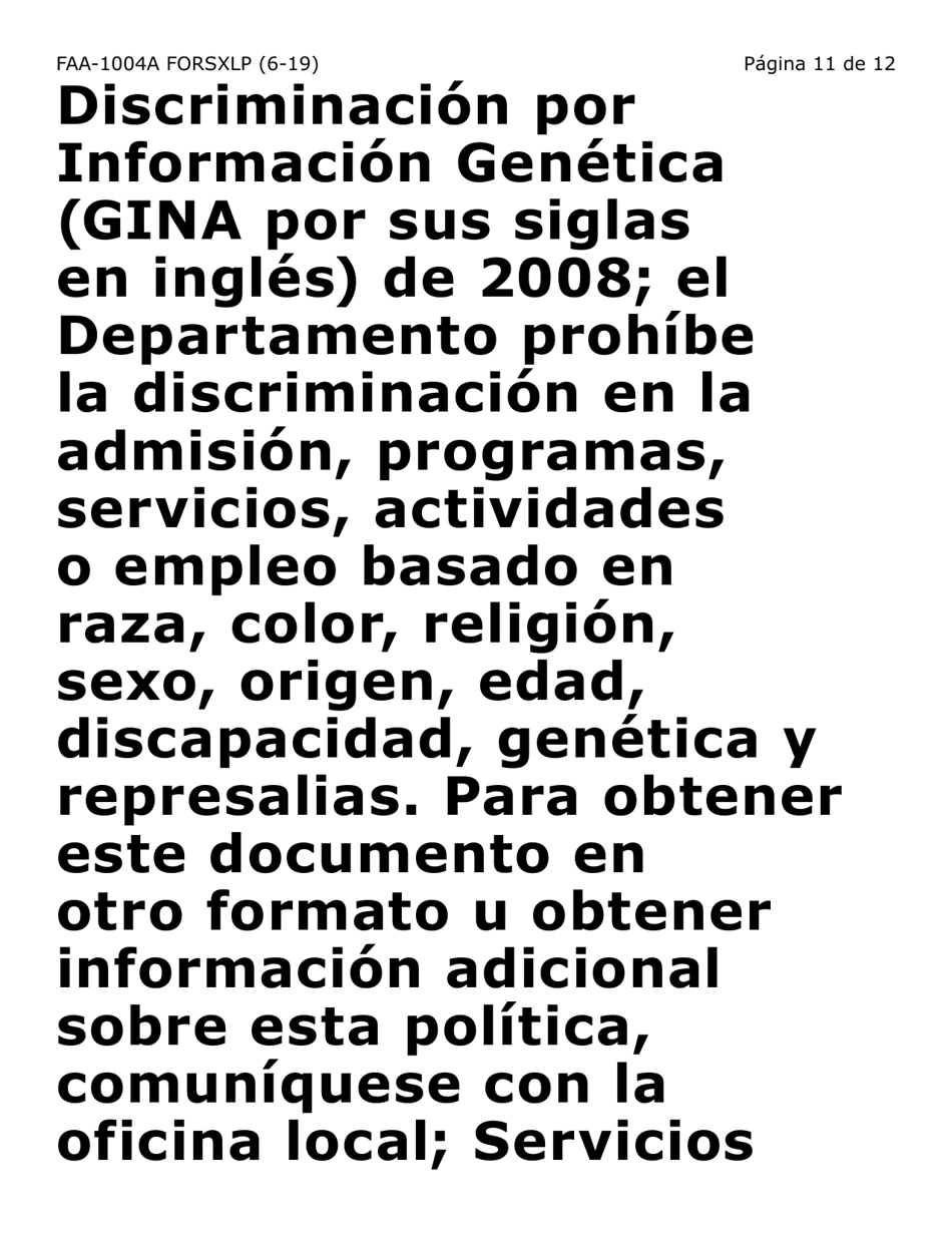 Formulario FAA-1004A-SXLP Designacion De Titular Sustituto Para La Tarjeta De Ebt (Letra Extra Grande) - Arizona (Spanish), Page 11