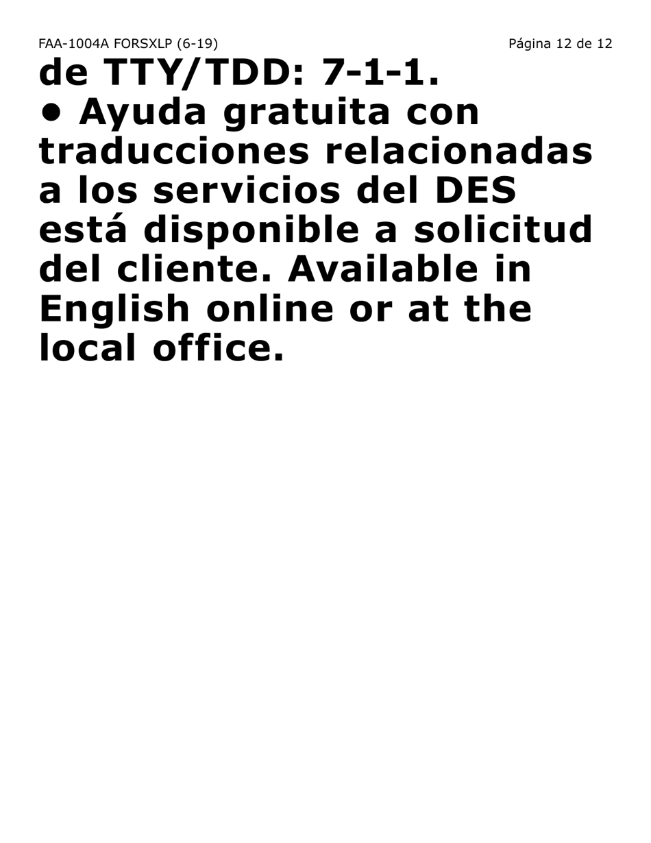 Formulario FAA-1004A-SXLP Designacion De Titular Sustituto Para La Tarjeta De Ebt (Letra Extra Grande) - Arizona (Spanish), Page 12