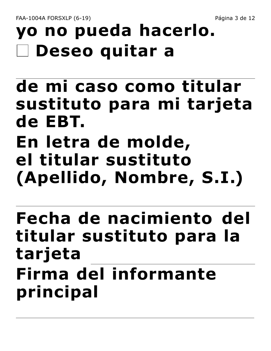 Formulario FAA-1004A-SXLP Designacion De Titular Sustituto Para La Tarjeta De Ebt (Letra Extra Grande) - Arizona (Spanish), Page 3