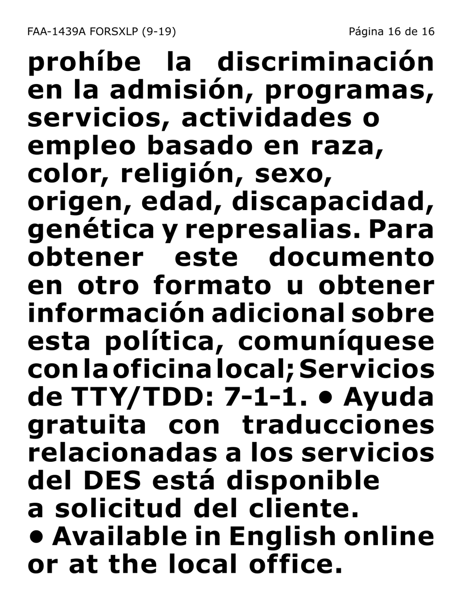 Formulario FAA-1439A-SXLP Declaracion De Sueldo De Empleo Por Cuenta Propia (Letra Extra Grande) - Arizona (Spanish), Page 16