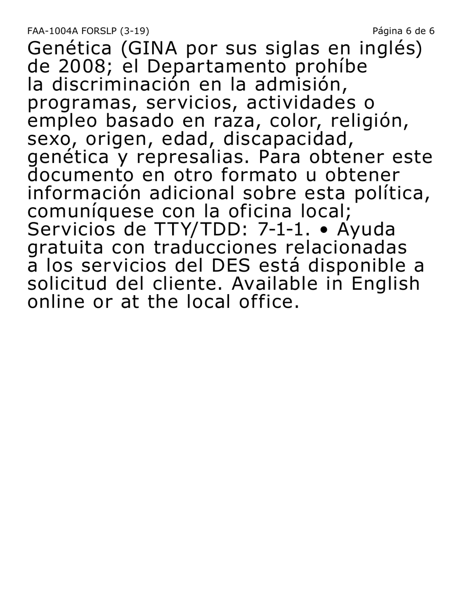 Formulario FAA-1004A-SLP Designacion De Titular Sustituto Para La Tarjeta De Ebt (Letra Grande) - Arizona (Spanish), Page 6