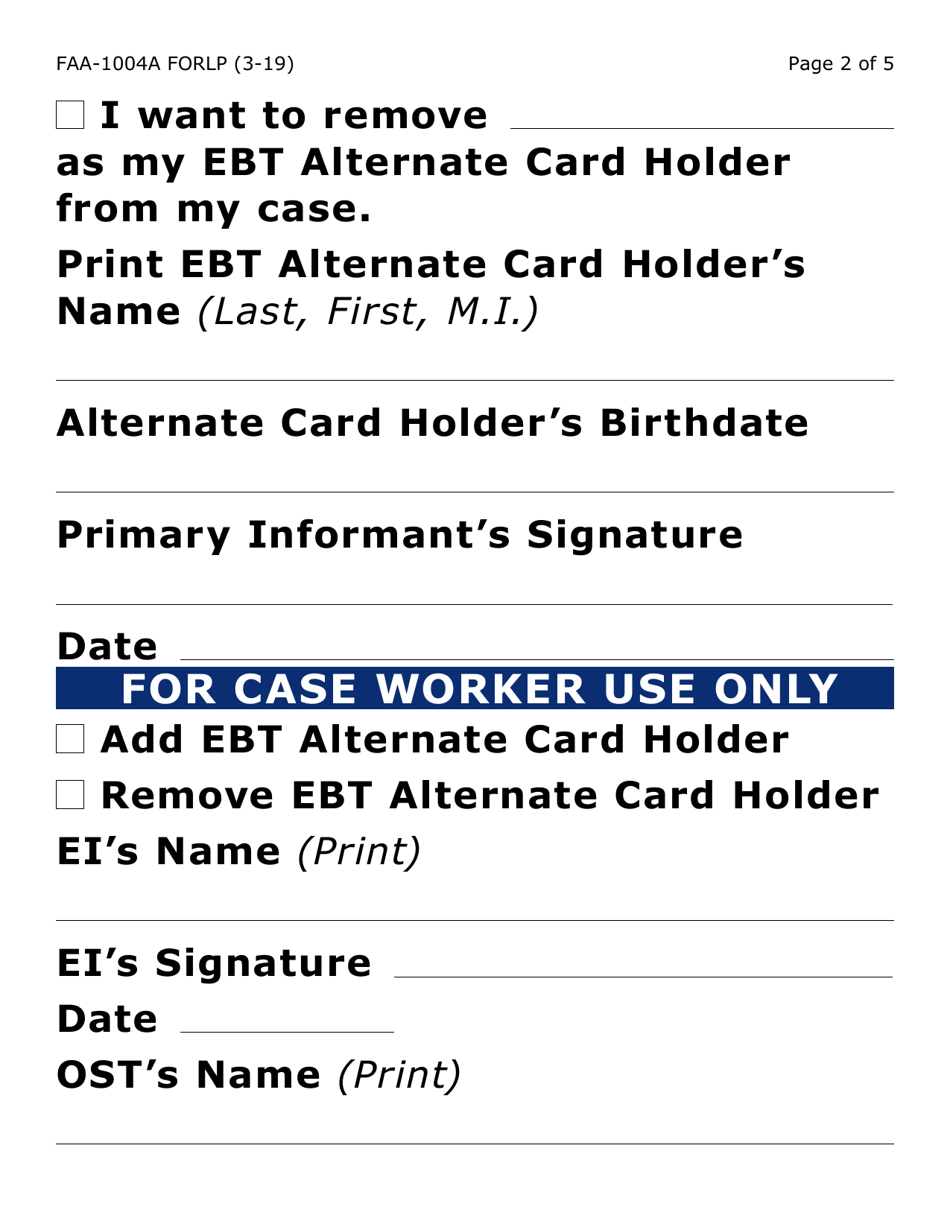 Form FAA-1004A-LP Designation of Ebt Alternate Card Holder (Large Print) - Arizona, Page 2