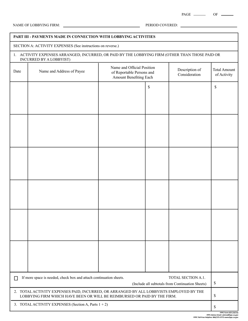 FPPC Form 625 Report of Lobbying Firm - California, Page 6
