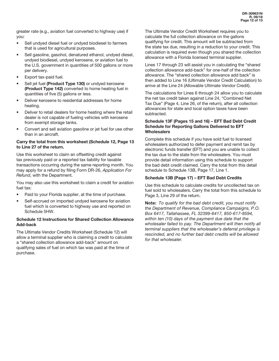 Instructions for Form DR-309631 Terminal Supplier Fuel Tax Return - Florida, Page 12