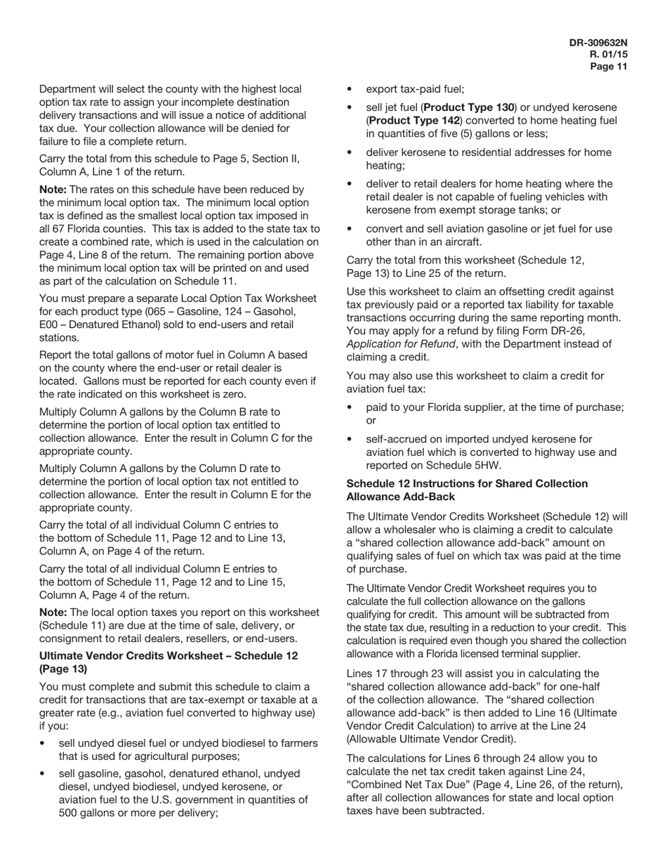 Instructions for Form DR-309632 Wholesaler / Importer Fuel Tax Return - Florida, Page 11