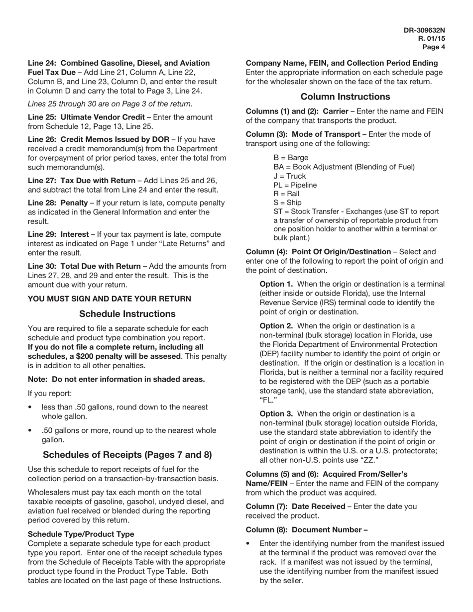 Instructions for Form DR-309632 Wholesaler / Importer Fuel Tax Return - Florida, Page 4