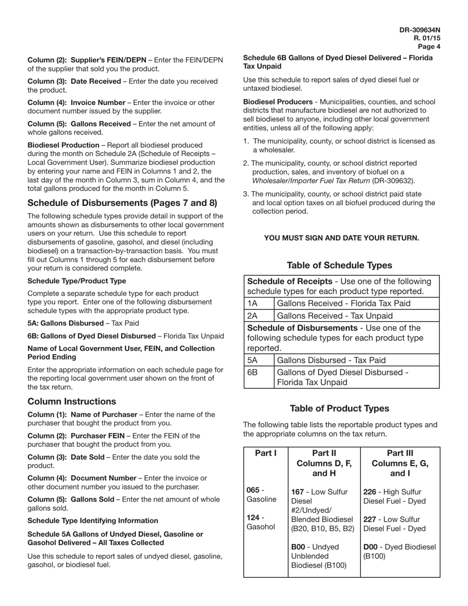 Instructions for Form DR-309634 Local Government User of Diesel Fuel Tax Return - Florida, Page 4