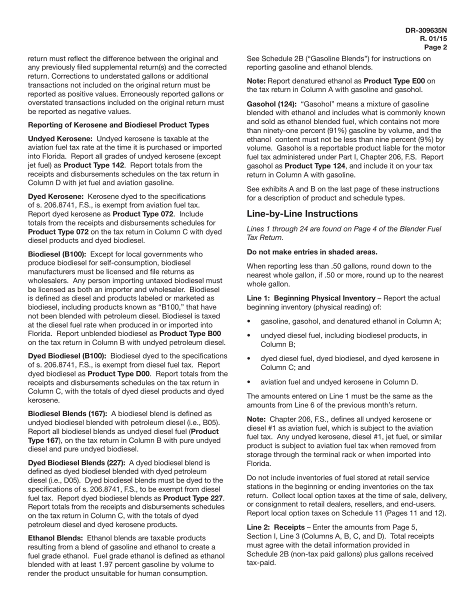 Instructions for Form DR-309635 Blender Fuel Tax Return - Florida, Page 2