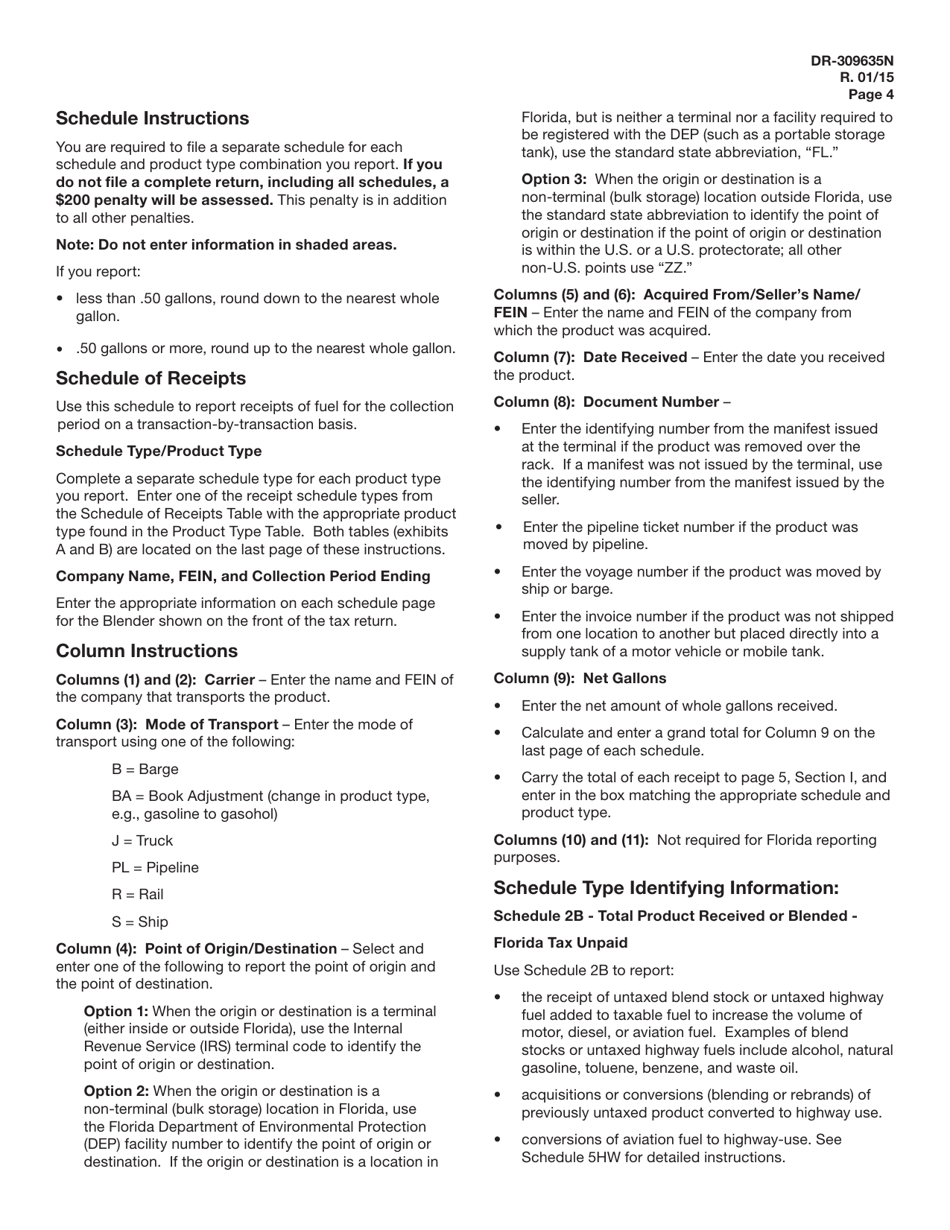 Instructions for Form DR-309635 Blender Fuel Tax Return - Florida, Page 4