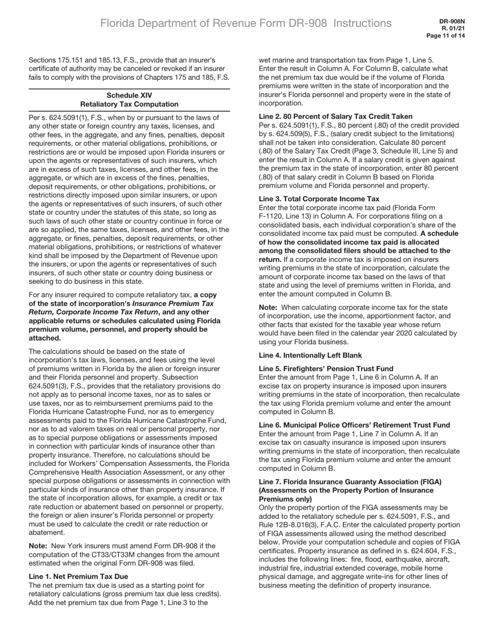 Instructions for Form DR-908 Insurance Premium Taxes and Fees Return - Florida, Page 11