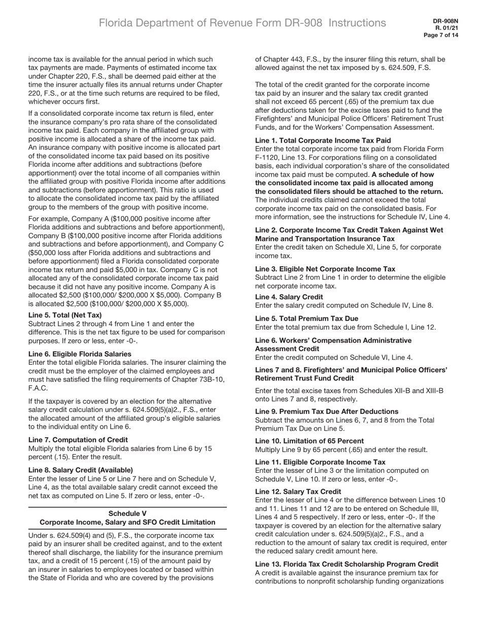 Instructions for Form DR-908 Insurance Premium Taxes and Fees Return - Florida, Page 7