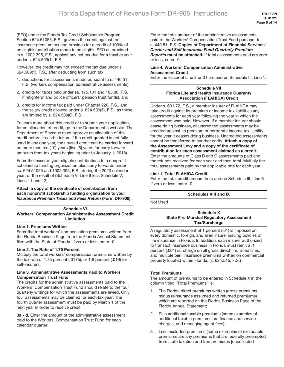 Instructions for Form DR-908 Insurance Premium Taxes and Fees Return - Florida, Page 8